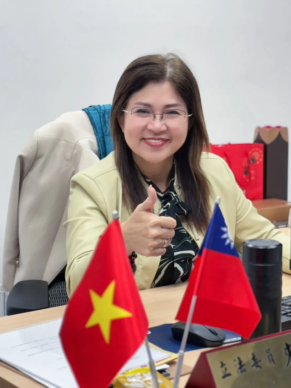 民眾黨前立委麥玉珍為新住民發聲。邱筠媜攝