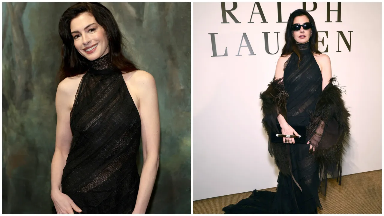 安海瑟薇現身Ralph Lauren女裝秀，以寶格麗珠寶為一身造型增添靈動。品牌提供