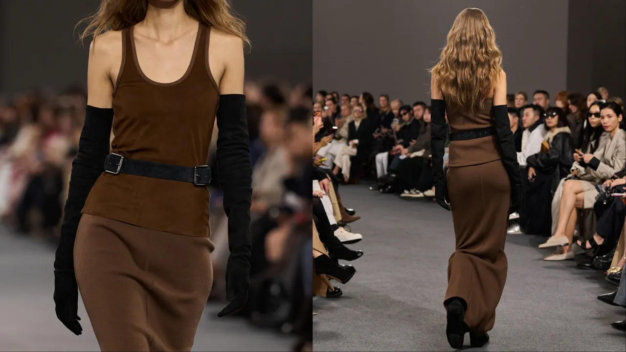 麂皮束腰、貼臀剪裁的長裙成為本季重點元素。品牌提供