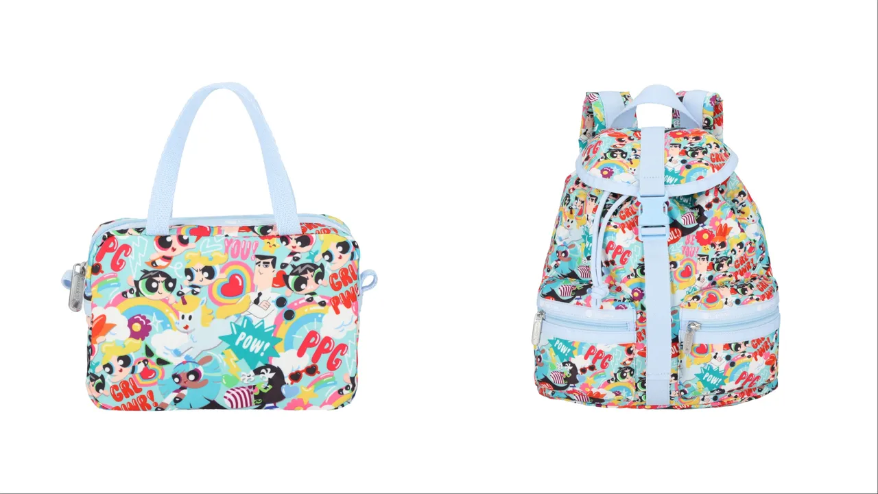 LeSportsac X 飛天小女警小手提包（左）1800元、飛天小女警小型掀蓋後背包（右） 6500元。品牌提供