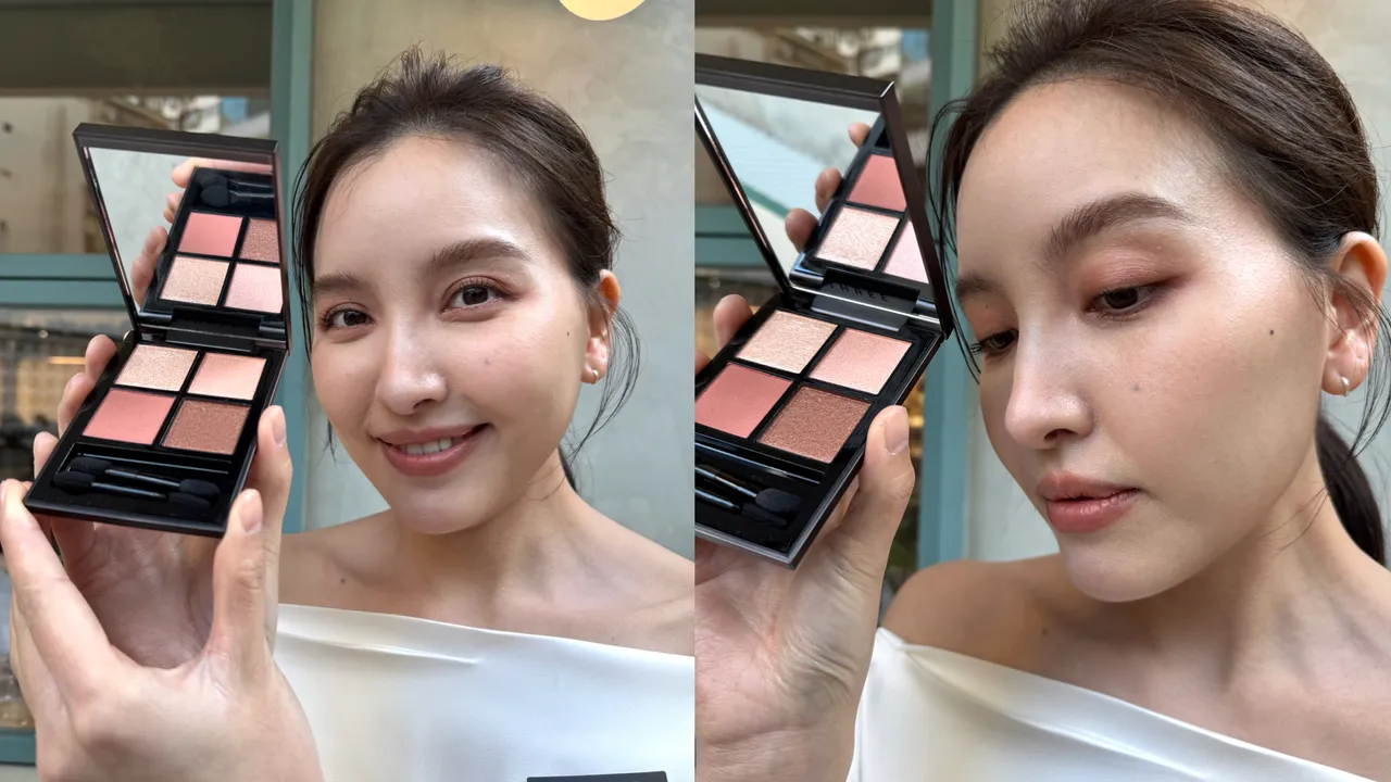 Model示範星紗流光四色眼影盤#09。張家玲攝