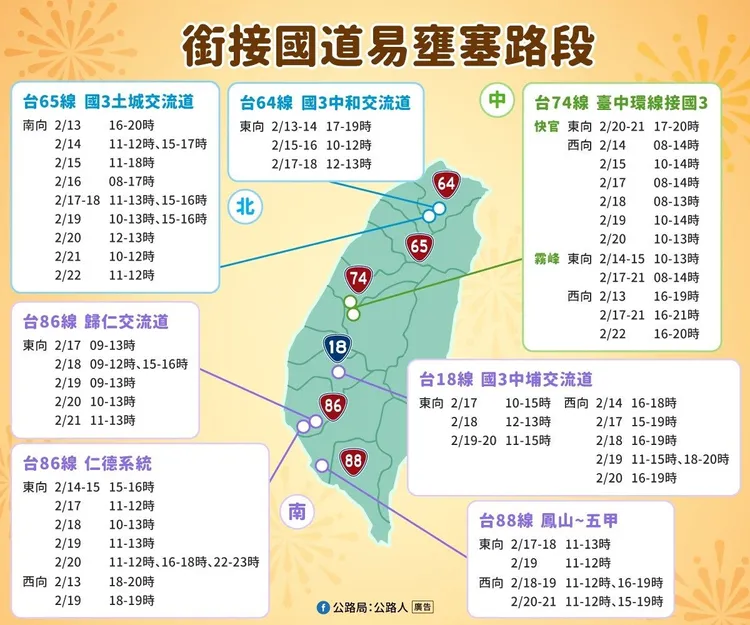 春節連假銜接國道易塞路段。公路局提供