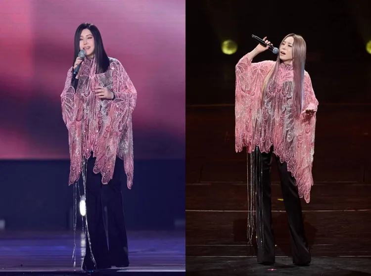 江淑娜（右）擔任嘉賓穿上姊姊秀服。寬宏藝術提供