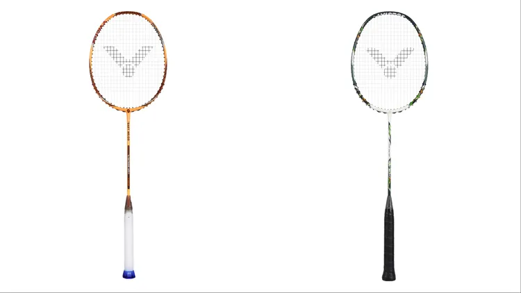 VICTOR x BABY MILO STORE聯名球拍MILO橘（左） 7500元、叢林迷彩綠（右）4000元。品牌提供