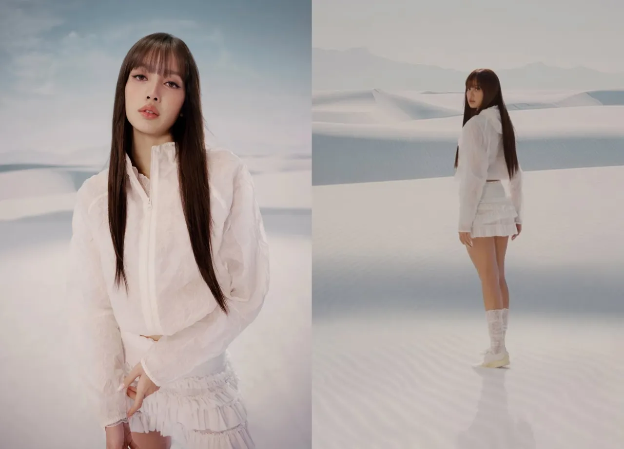 Lisa換上褶皺外套、網紗荷葉邊迷你裙。翻攝kithwomen IG