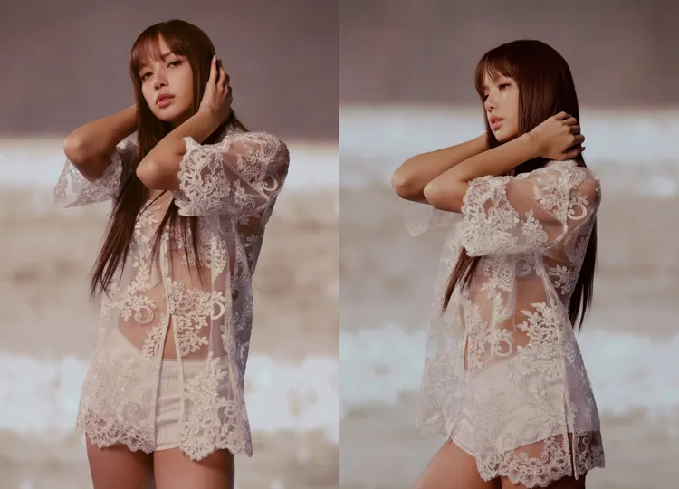 Lisa以透膚外罩衫搭配迷你熱褲，又仙又辣。翻攝kithwomen IG