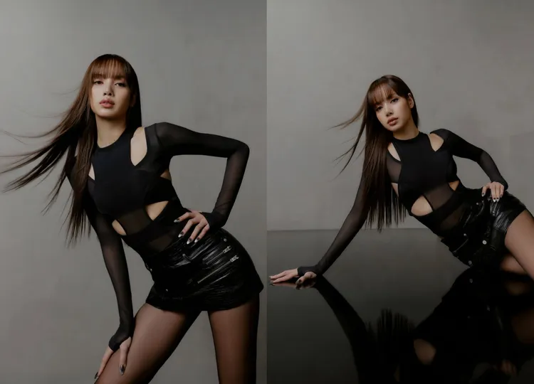 Lisa以鏤空連身衣搭配Monogram皮革迷你裙。翻攝kithwomen IG