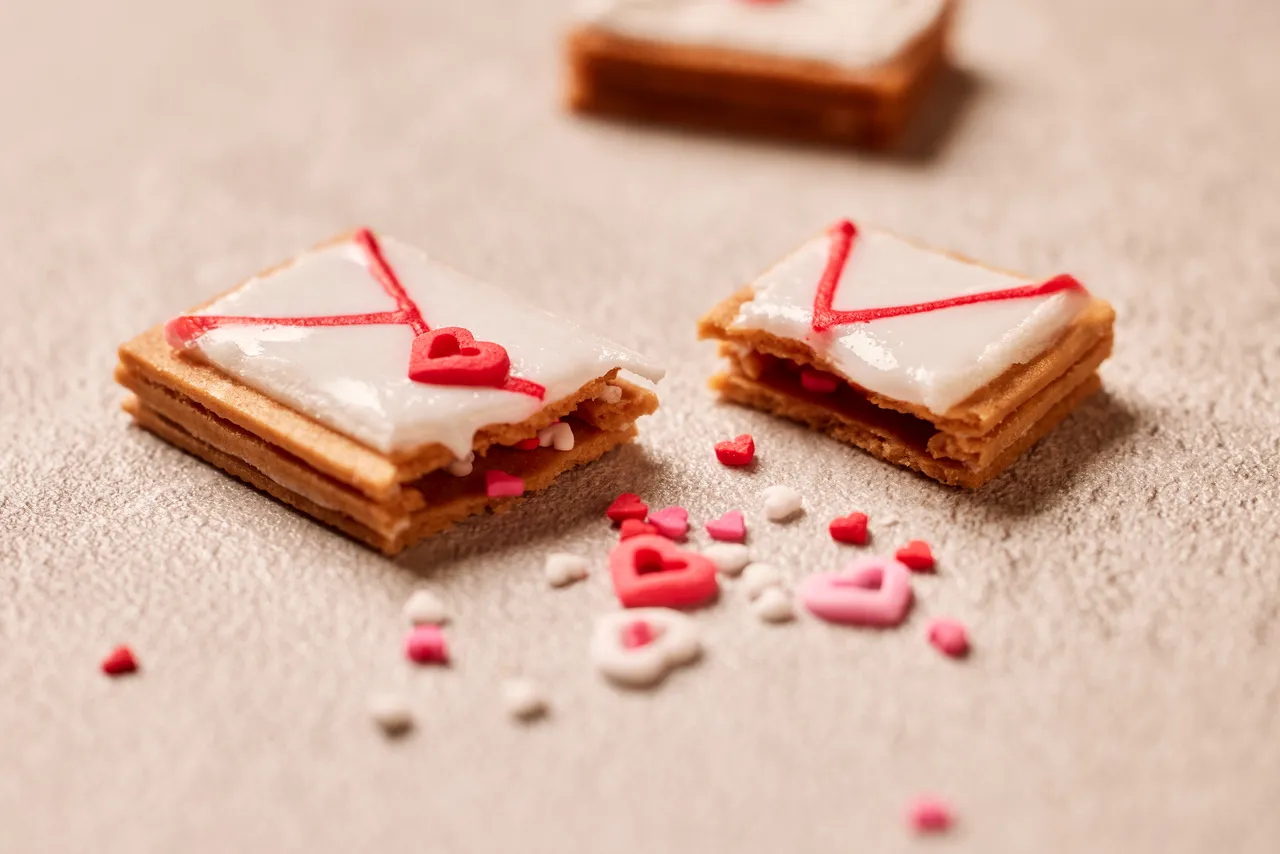 「情書」造型甜點，夾層內藏著一顆顆愛心，將未說出口的心意，溫柔封存於每一口甜蜜之中。The Ukai Taipei提供