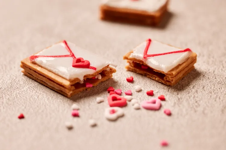 「情書」造型甜點，夾層內藏著一顆顆愛心，將未說出口的心意，溫柔封存於每一口甜蜜之中。The Ukai Taipei提供