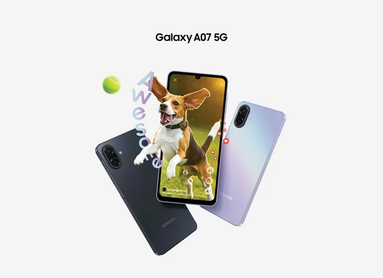 Samsung Galaxy A07 5G在台上市，主打6.7吋大螢幕、6,000mAh大電量與IP54防塵防水設計，以6千元有找的親民價格，鎖定入門5G與日常社群使用族群。三星提供