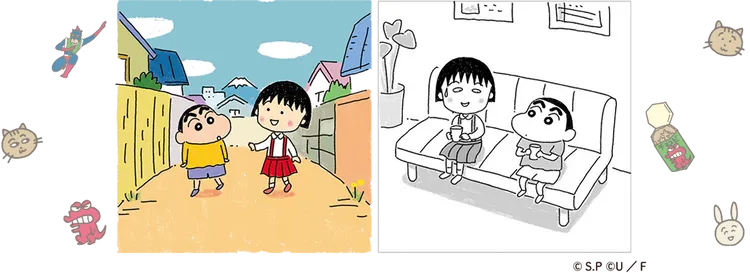 《櫻桃小丸子》聯動篇「小丸子遇見新之助」，野原一家到靜岡旅遊，和小丸子相遇，小新與小丸子竟然一起走丟了。翻攝chibimaru.tv