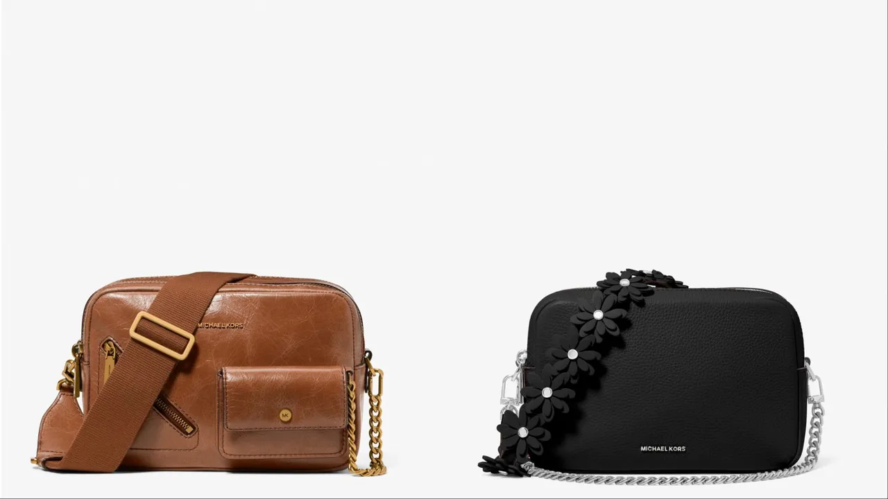 MICHAEL KORS Bryant咖啡色口袋肩背包（左）、Bryant黑色花朵肩背提包（右），各1萬1500元。品牌提供