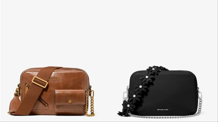 MICHAEL KORS Bryant咖啡色口袋肩背包（左）、Bryant黑色花朵肩背提包（右），各1萬1500元。品牌提供