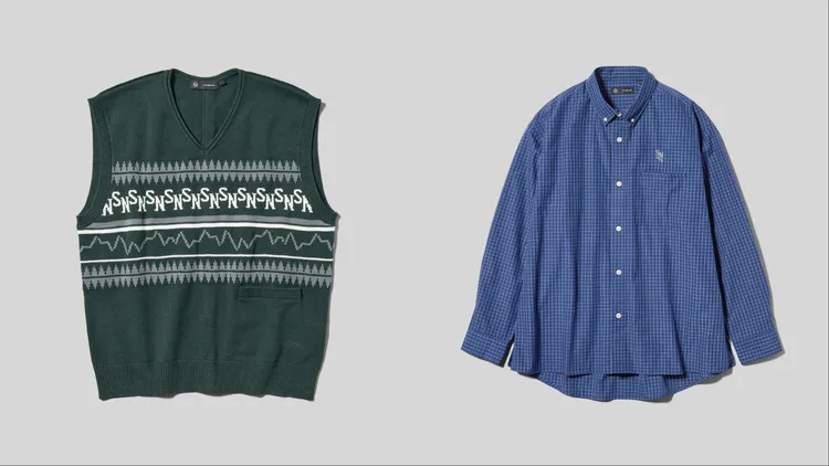 GU x UNDERCOVERDRY V領背心（左）790元、府綢格紋襯衫（右）990元。品牌提供