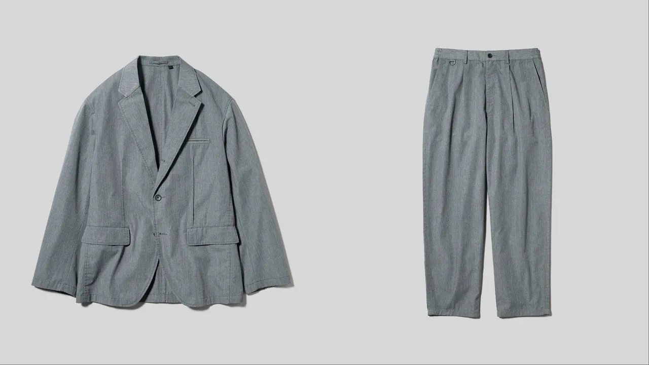 GU x UNDERCOVER西裝外套1690元、寬版窄管褲990元。品牌提供