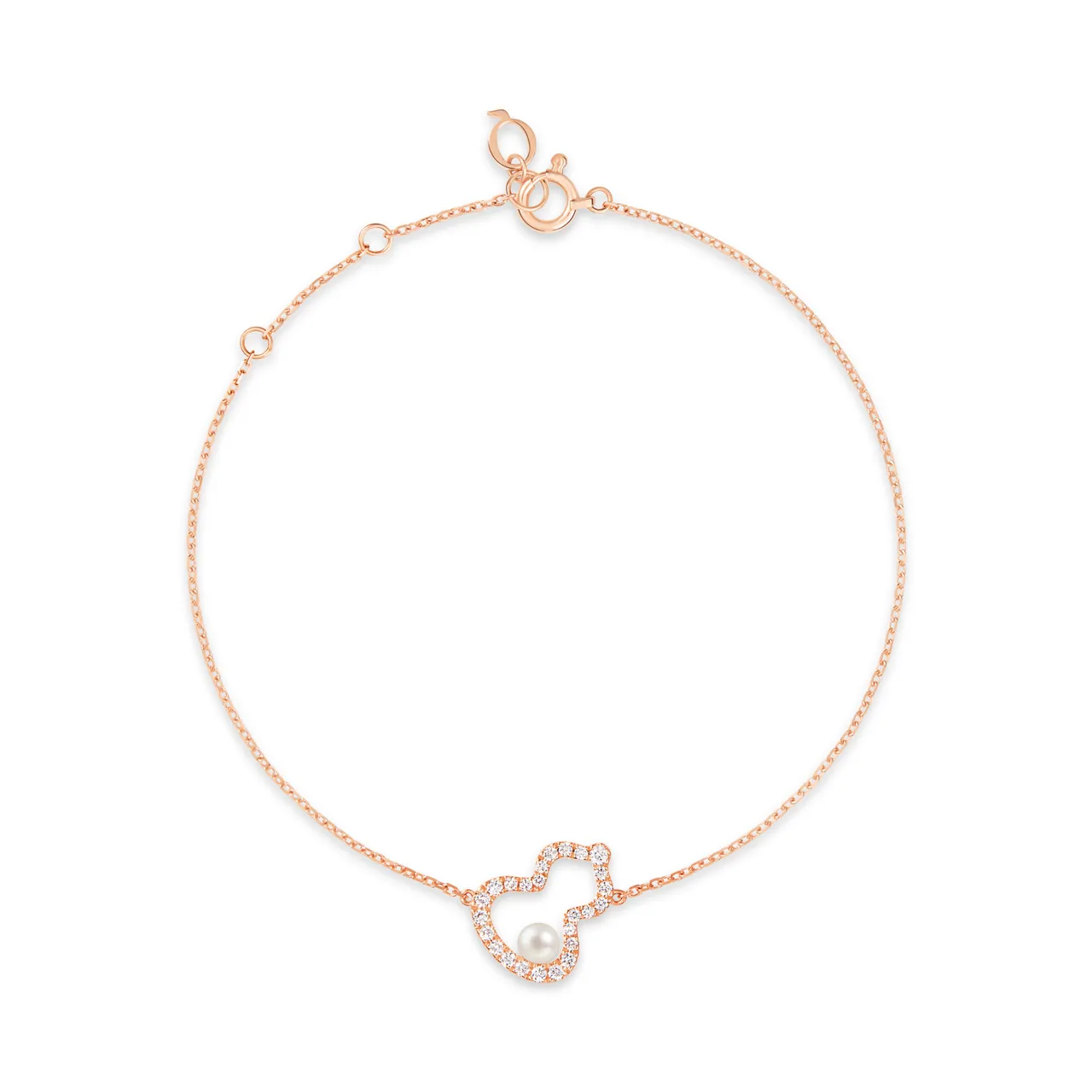 Qeelin Wulu Petite 18K玫瑰金鑲嵌Akoya珍珠及鑽石手鍊，6萬元。品牌提供