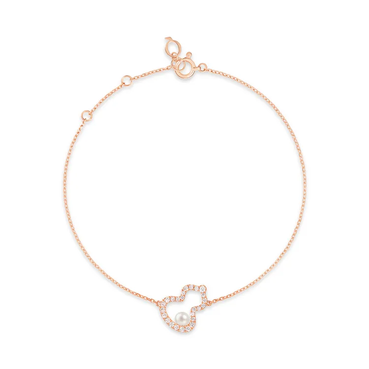 Qeelin Wulu Petite 18K玫瑰金鑲嵌Akoya珍珠及鑽石手鍊，6萬元。品牌提供