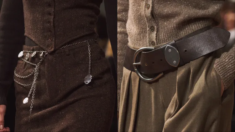 Ralph Lauren 2026秋季女裝系列以寬版腰帶、金屬鍊帶呈現叛逆感。品牌提供