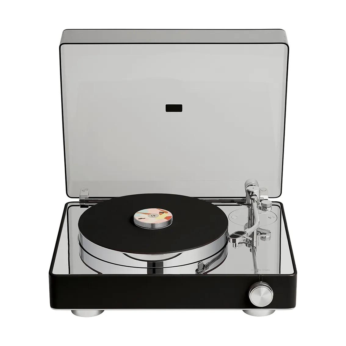 Hermès Turntable 黑膠唱片機，支援播放 33 rpm 和 45 rpm 兩種轉速的唱片，鏡面拋光鉻金屬與 Swift 小牛皮材質，196萬3200元。品牌提供