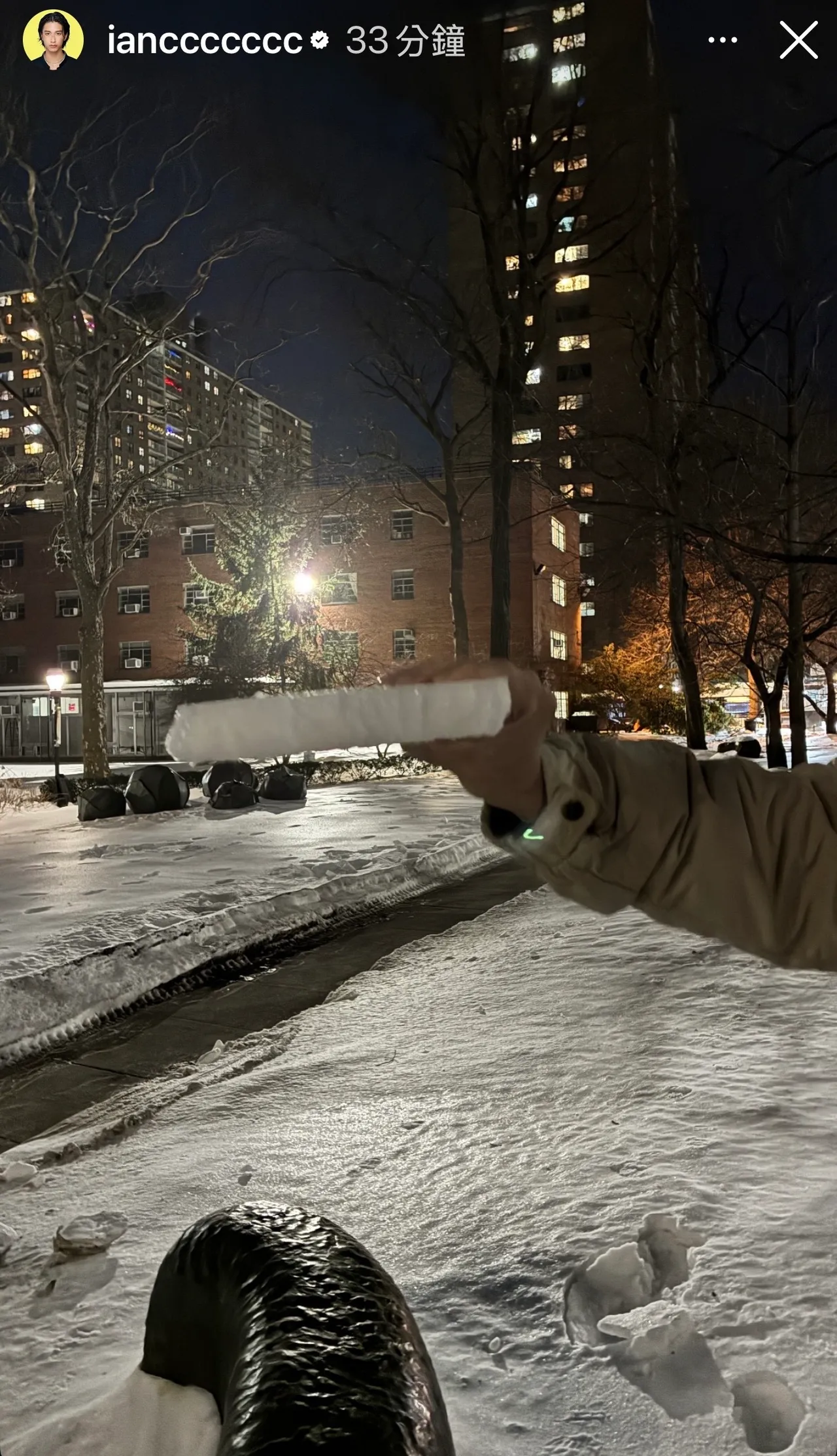 Ian社群限動顯示人在海外玩雪。翻攝Ian　IG限動