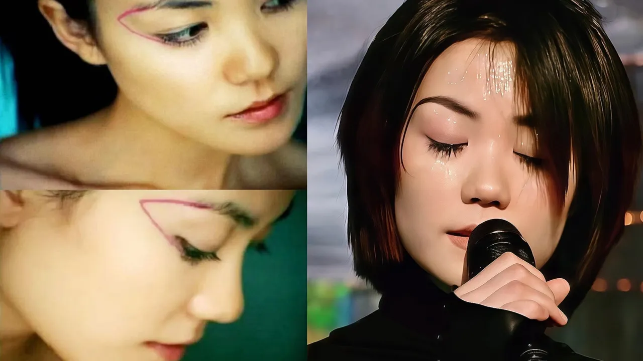 王菲早年的眉毛妝容就很有型。翻攝微博