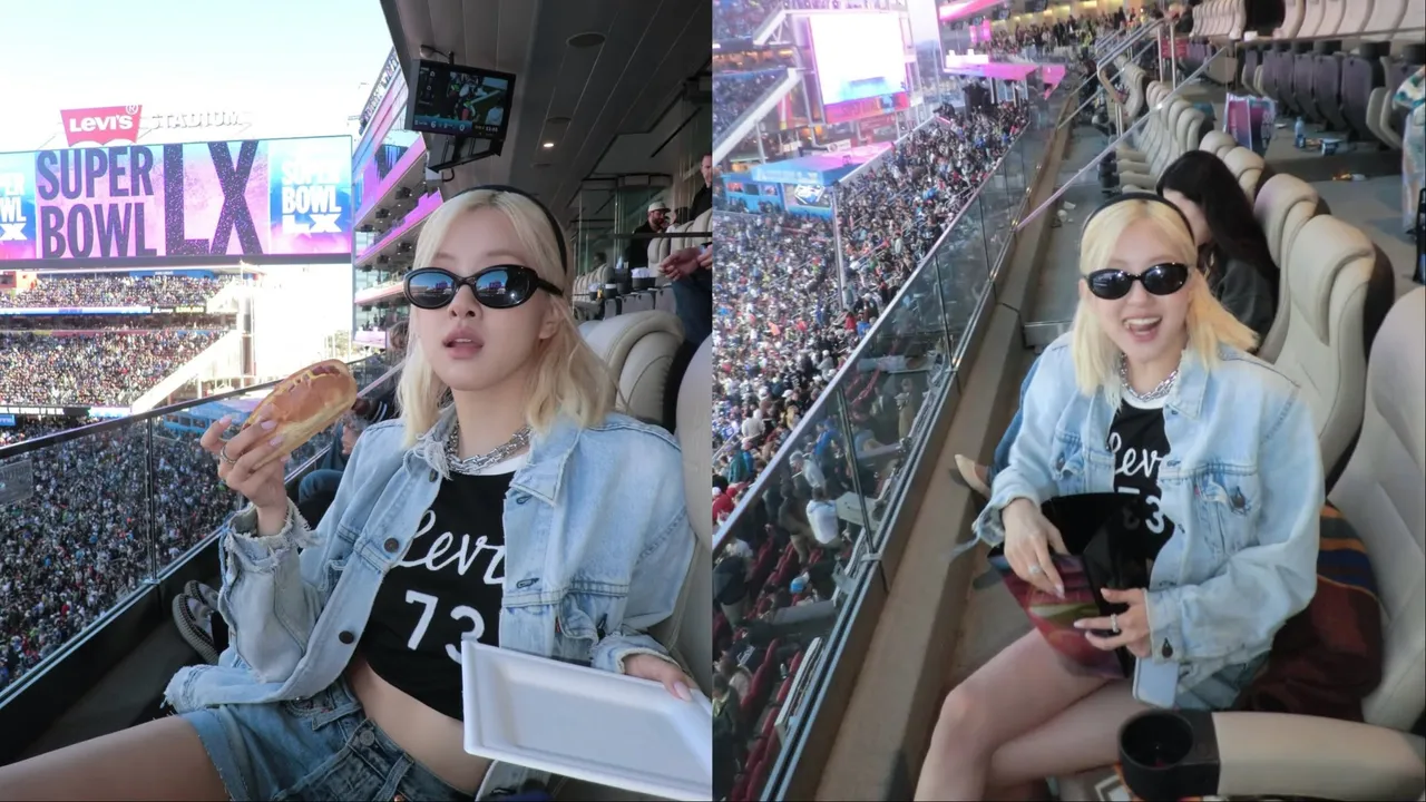 ROSÉ現身第60屆「超級盃」，在看台上大嗑熱狗漢堡。翻攝ROSÉ IG