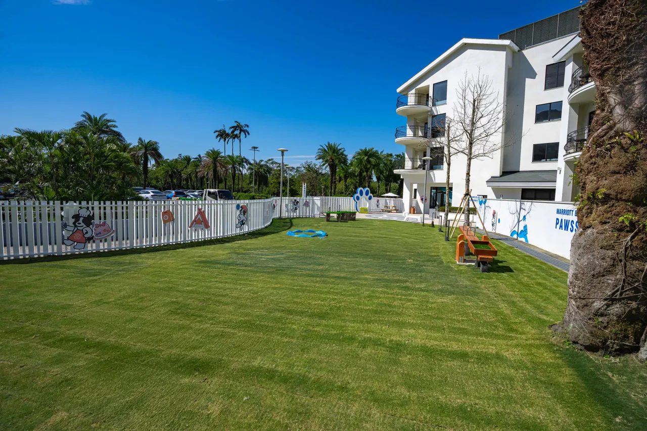 「威斯汀毛孩樂園」擁有寬闊草地的戶外空間。大溪笠復威斯汀提供