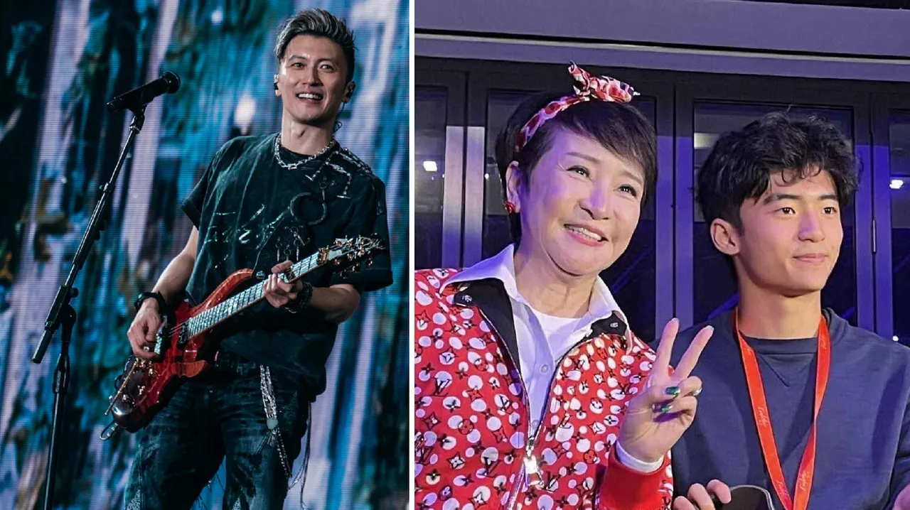 謝霆鋒（左圖）開演唱會時，Lucas跟著祖母狄波拉在台下聆聽。左圖翻攝鋒味微博，右圖翻攝艾瑪課代表微博