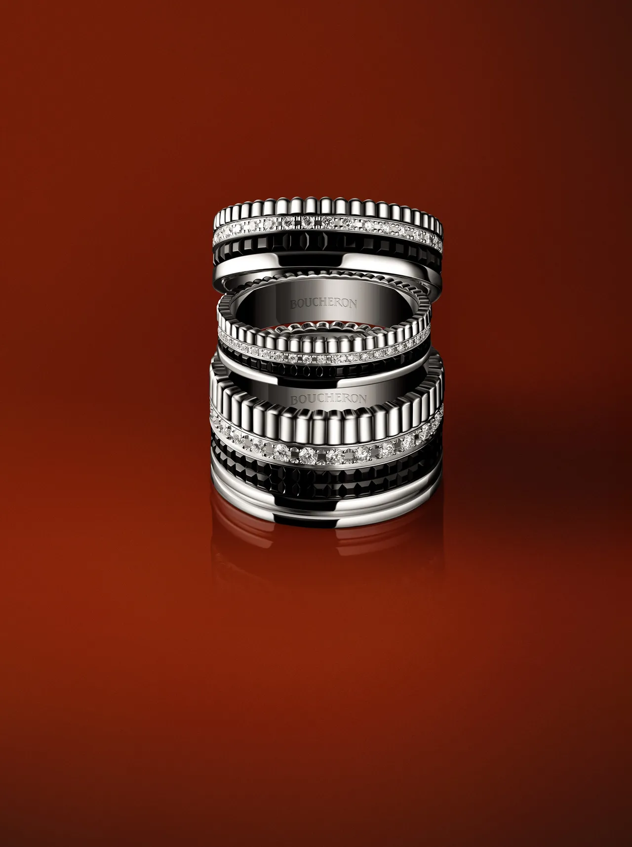 Boucheron寶詩龍2026新春廣告大片，Quatre Black系列戒指。品牌提供