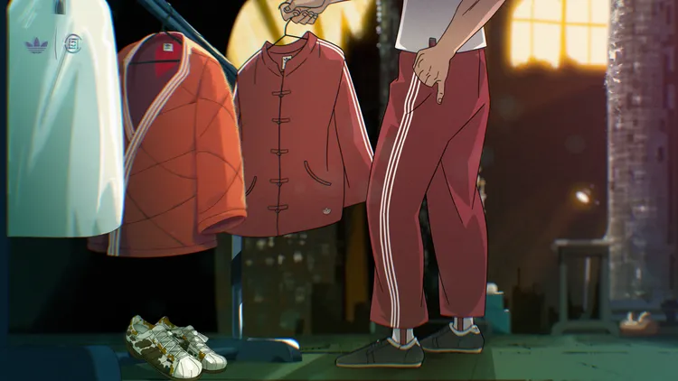 動漫版陳冠希身穿盤扣外套、功夫鞋。品牌提供