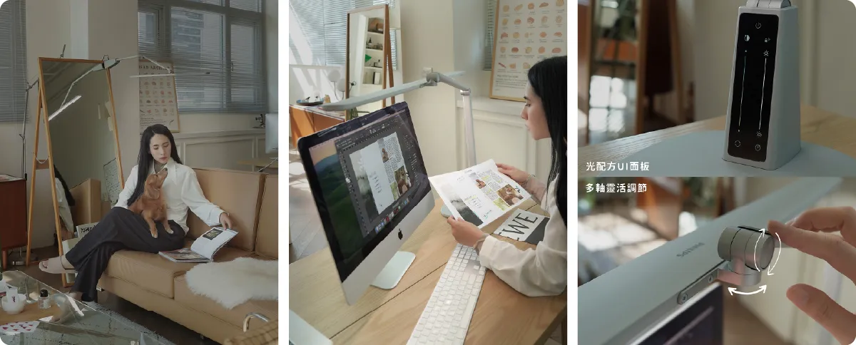 「Philips 飛利浦A4L 大銀亮智能LED護眼檯燈」80公分大燈頭，光源照射範圍涵蓋160公分，是親子共讀、辦公護眼首選。台灣昕諾飛提供: