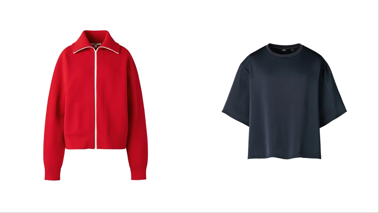 UNIQLO：C女裝米蘭羅紋拉鍊開襟外套（左）1490元、緞面寬版上衣（右）790元。品牌提供