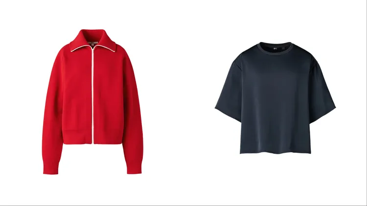UNIQLO：C女裝米蘭羅紋拉鍊開襟外套（左）1490元、緞面寬版上衣（右）790元。品牌提供