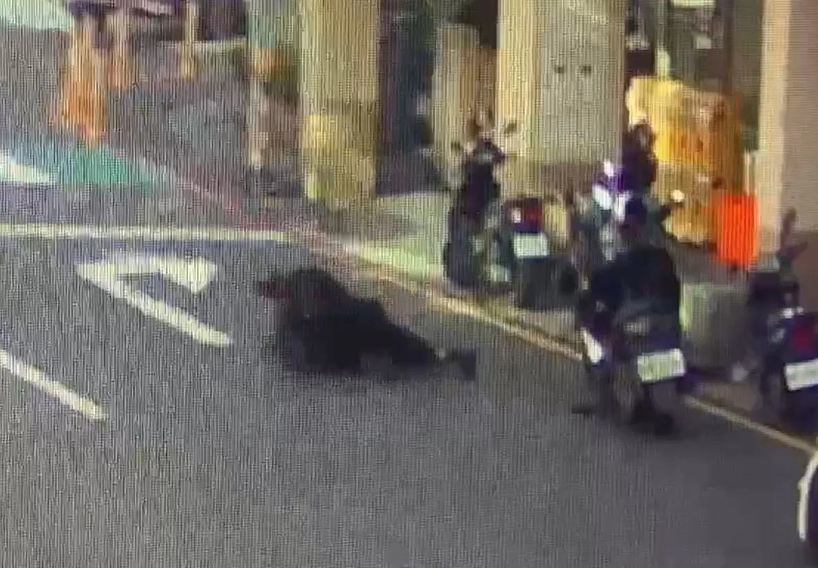 2騎士扭打在地。翻攝畫面