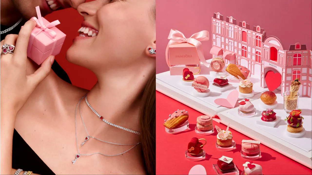 PANDORA推出情人節系列，同時與台北寒舍艾美酒店北緯二十五打造「甜蜜艾語」雙人下午茶。品牌提供、台北寒舍艾美酒店提供