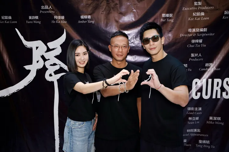 徐梓耀導演去年完成靈異話題電影《降》拍攝，雷嘉汭（左起）、徐梓耀、林立揚。徐梓耀導演提供