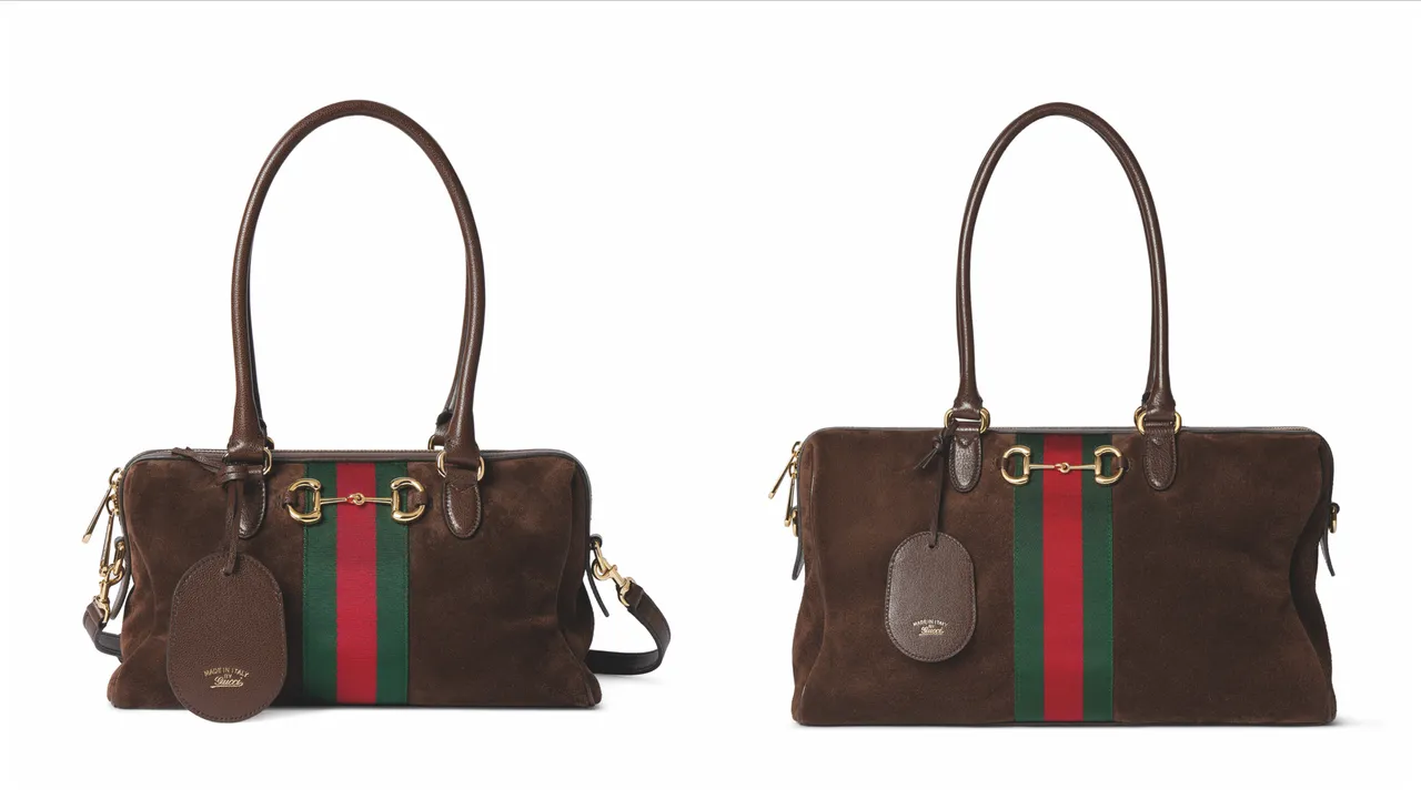 GUCCI Borsetto深棕色麂皮小型10萬5800元、中型11萬8300元。品牌提供