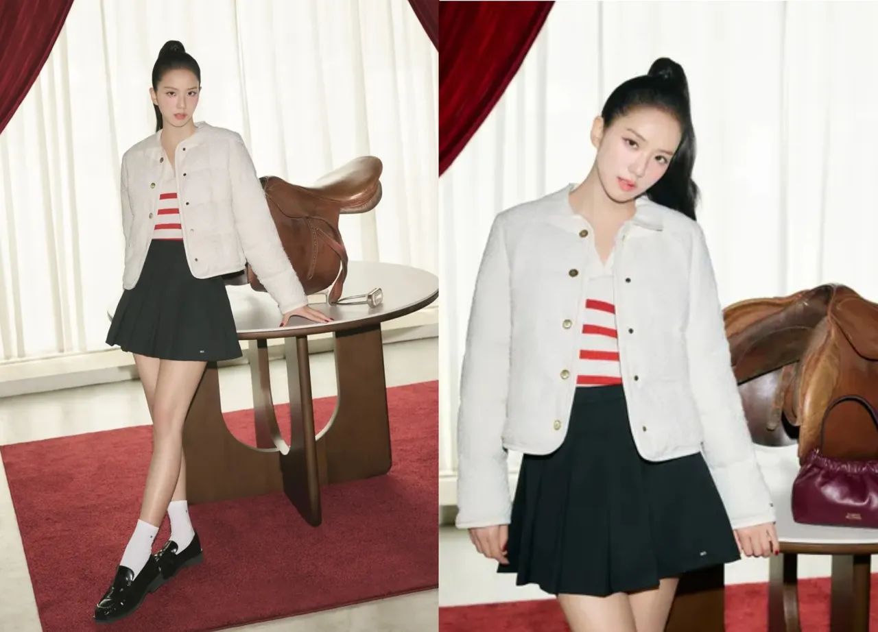 Jisoo以百褶短裙配上樂福鞋輕鬆打造不出錯的復古學院風。品牌提供