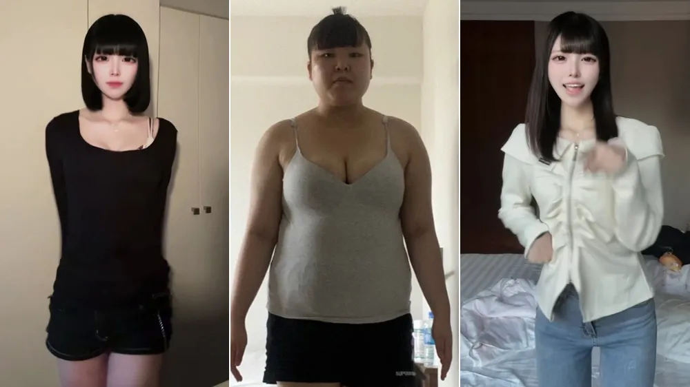 日本網美rori0714整形前（中圖）與整形後（左右圖）差異明顯。翻攝自X