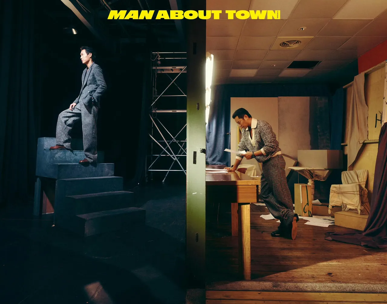 楊祐寧（左）與張孝全合體拍攝《Man About Town》一月號封面。翻攝微博