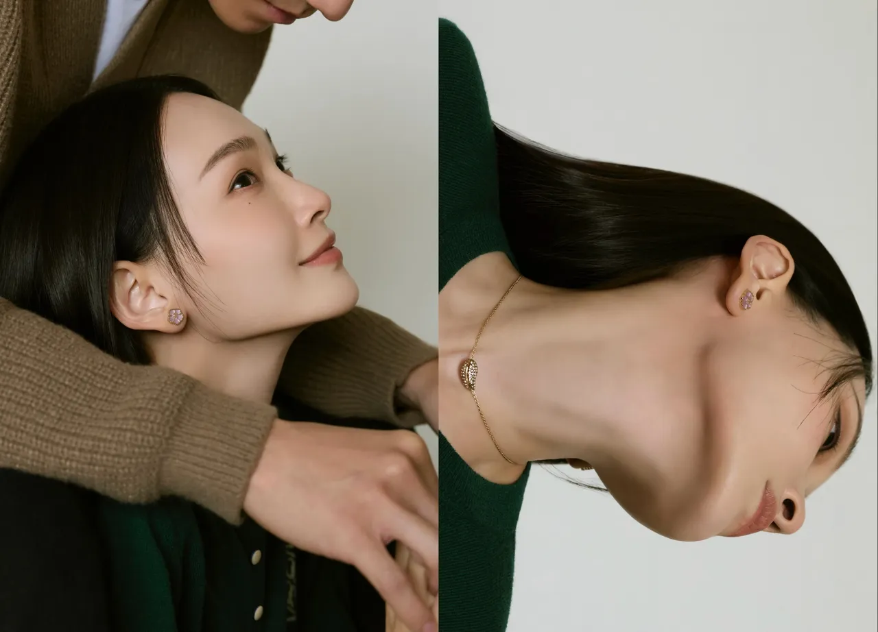 林映唯將「勿忘我」系列小型耳釘及手鍊與PIERCED光環系列項鍊混搭。品牌提供