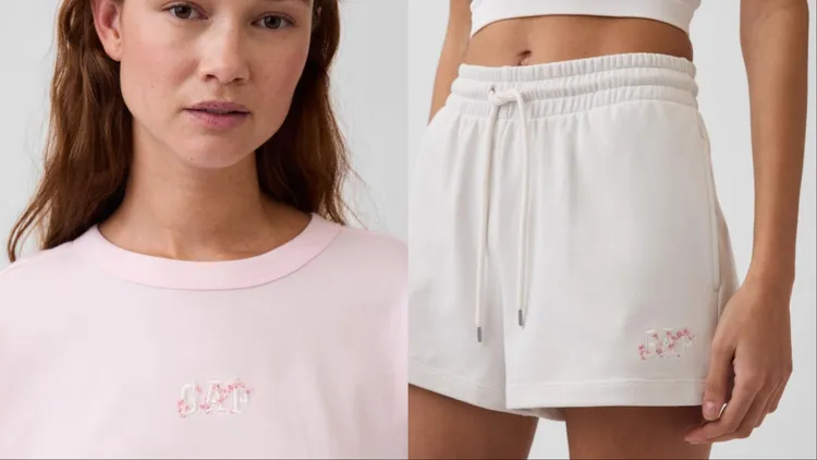 浪漫的櫻花刺繡點綴在胸前或褲管。品牌提供