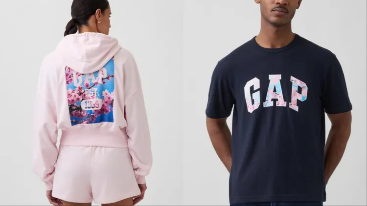 Gap將櫻花紛飛的畫面轉化為印花圖樣，或與經典Gap Logo疊加出柔美層次。品牌提供