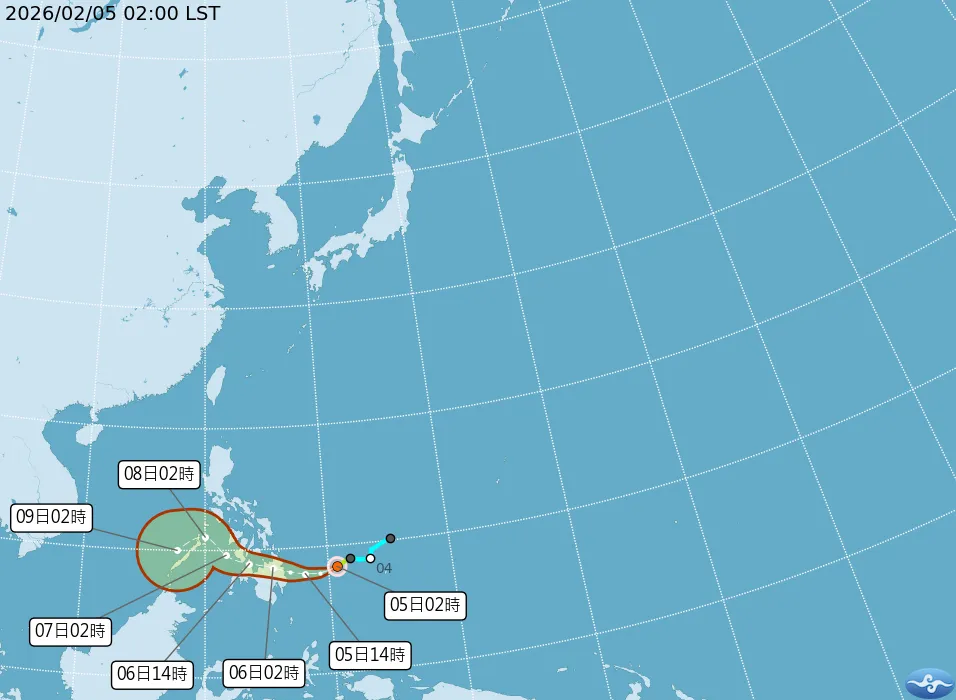 最新（5日2時）颱風動態。中央氣象署