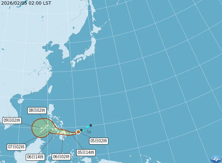 最新（5日2時）颱風動態。中央氣象署