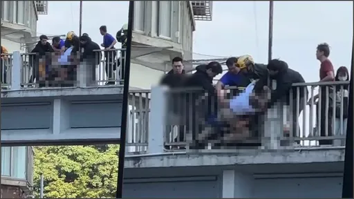 獨家｜北車前陸橋有人「懸在半空中」　警消「4人拉住1人」看了手心都冒汗　