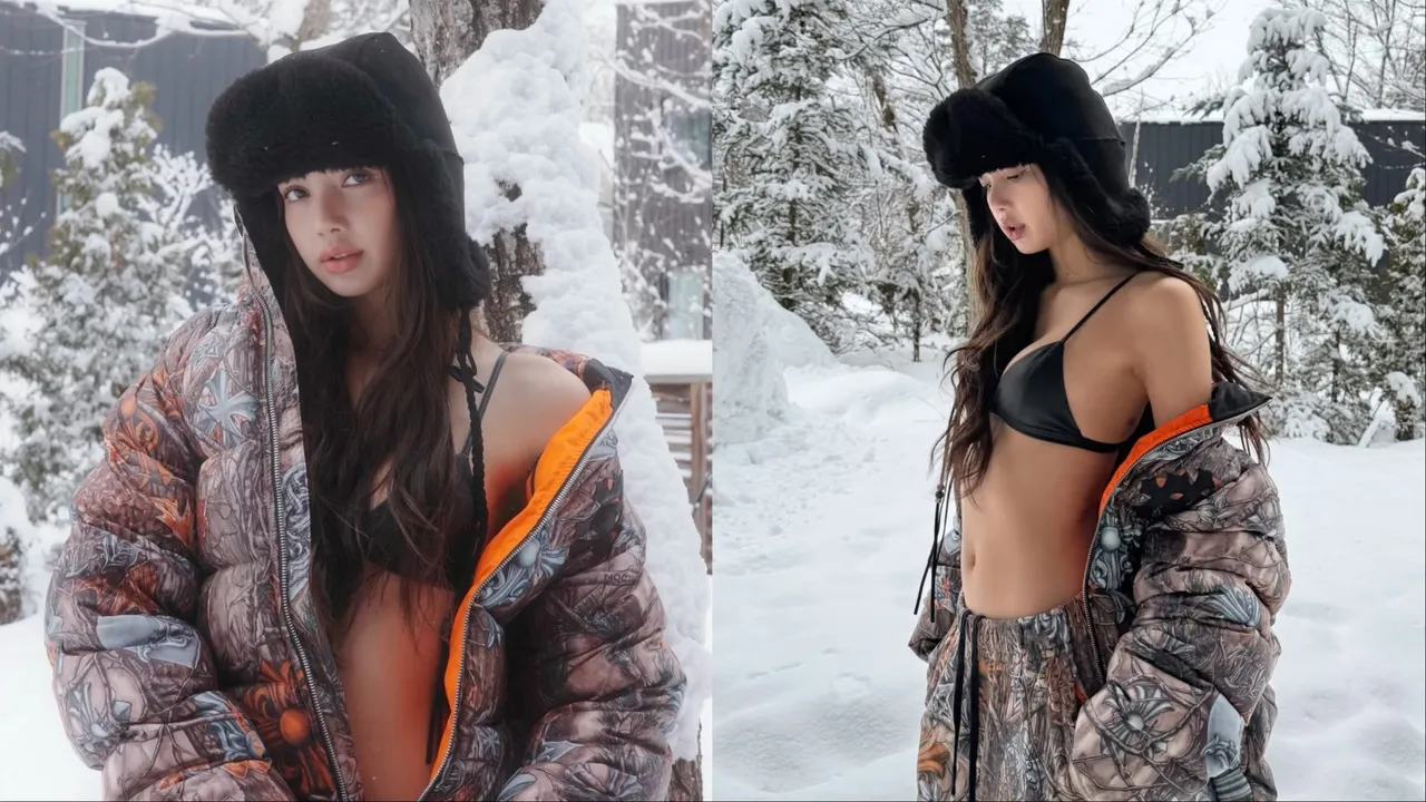 Lisa在雪地中穿起比基尼搭配羽絨外套，超辣造型相當搶眼。翻攝Lisa IG