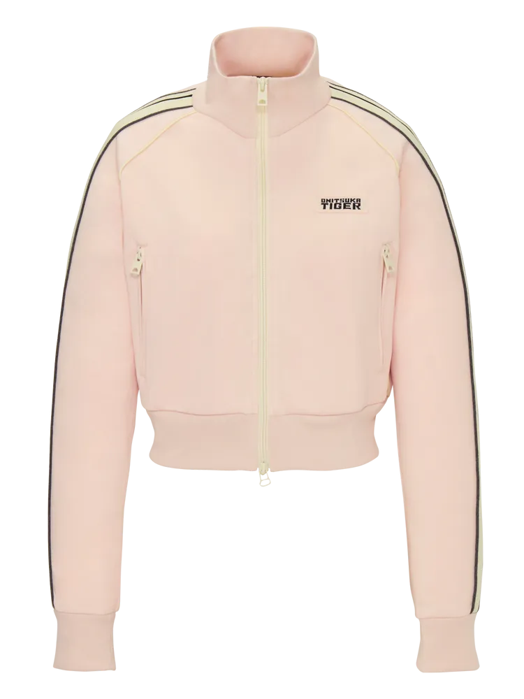 鬼塚虎DENIVITA女款側織帶設計粉色立領短版外套，5280元。品牌提供