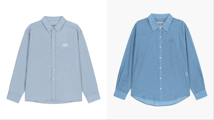 M+FG經典LOGO修身襯衫（左）、格紋透膚襯衫（右），各3590元。品牌提供