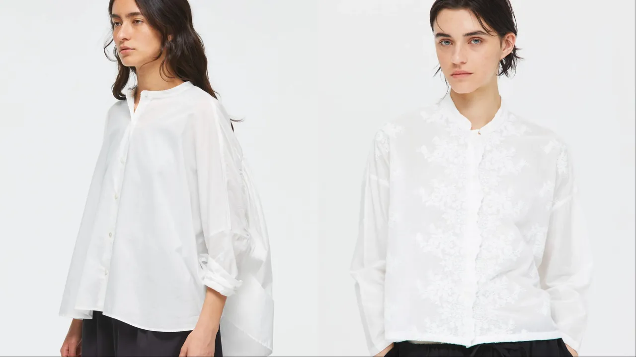 後打褶寬版襯衫（左）、蕾絲立領寬版襯衫（右）都是人氣單品。品牌提供